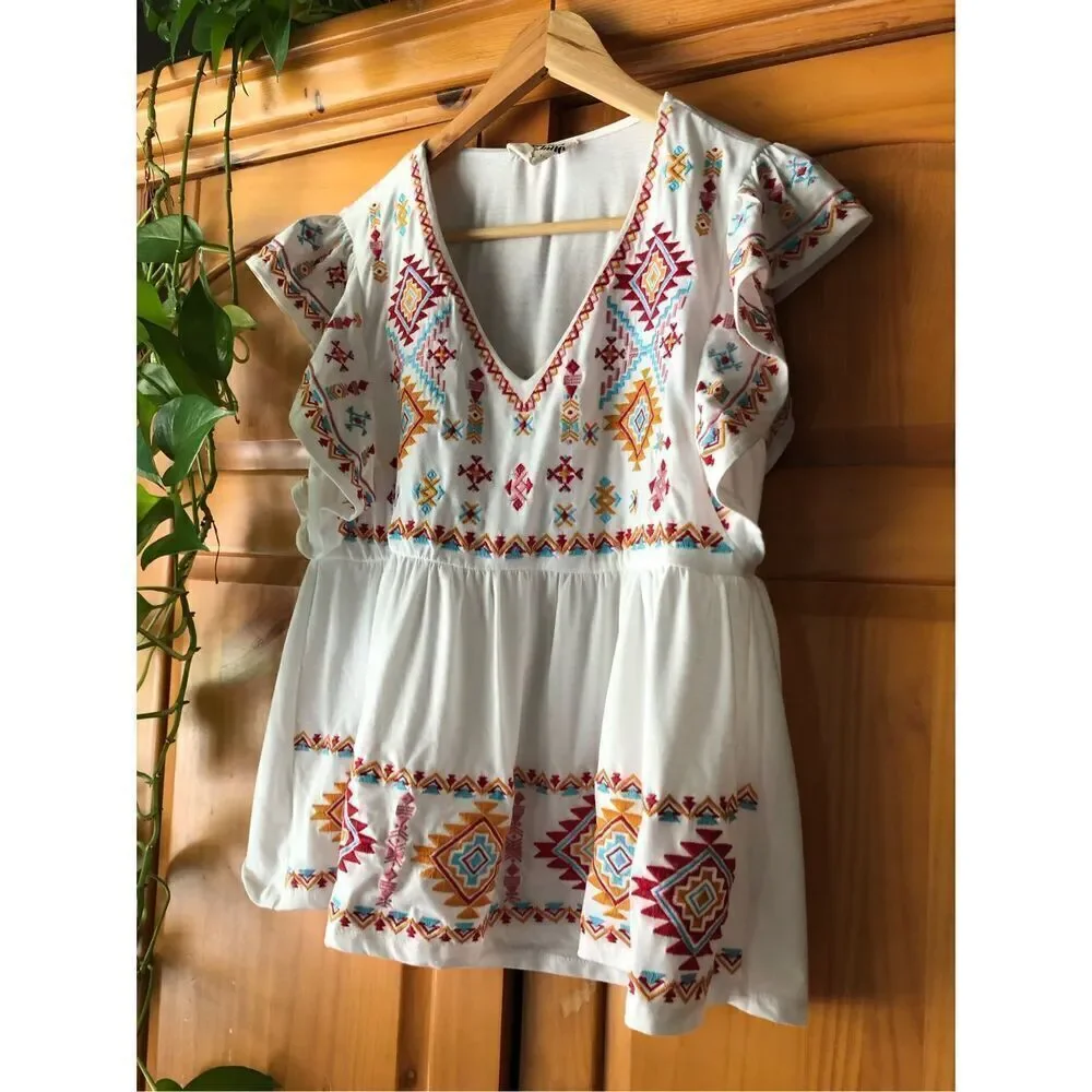 Savanna Jane Aztec Embroidered Top Size L - Picture 5 of 13